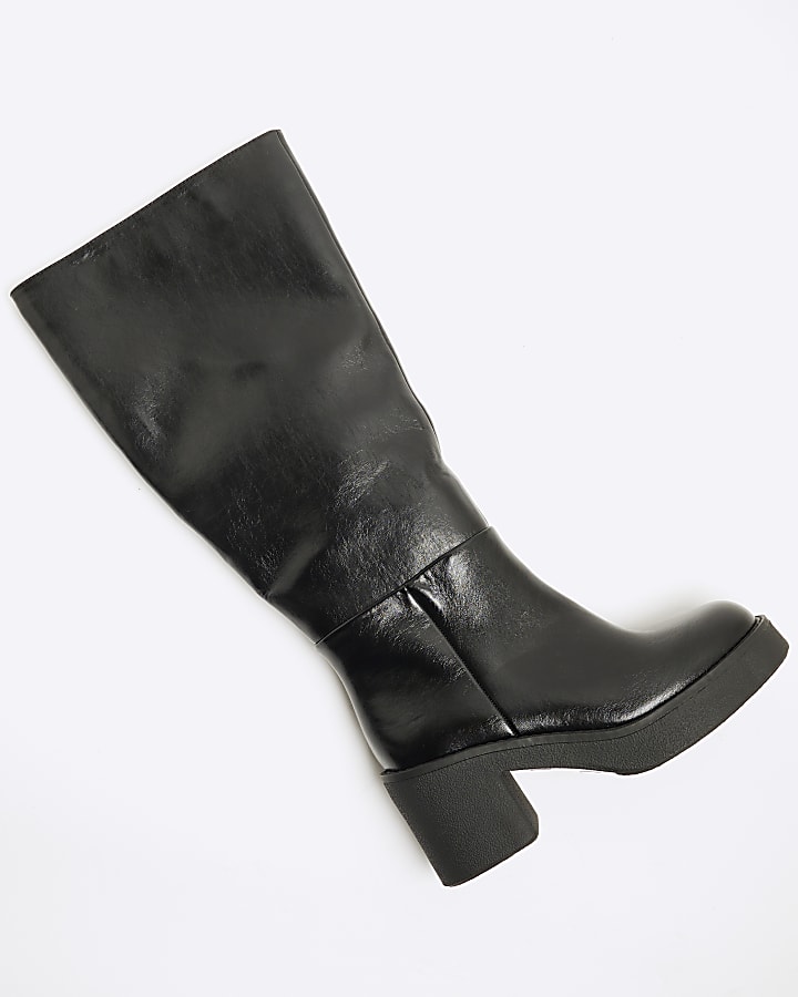 Black Faux Leather High Leg Boots