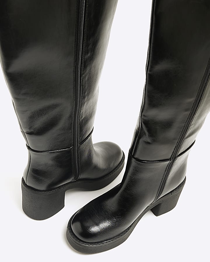 Black Faux Leather High Leg Boots