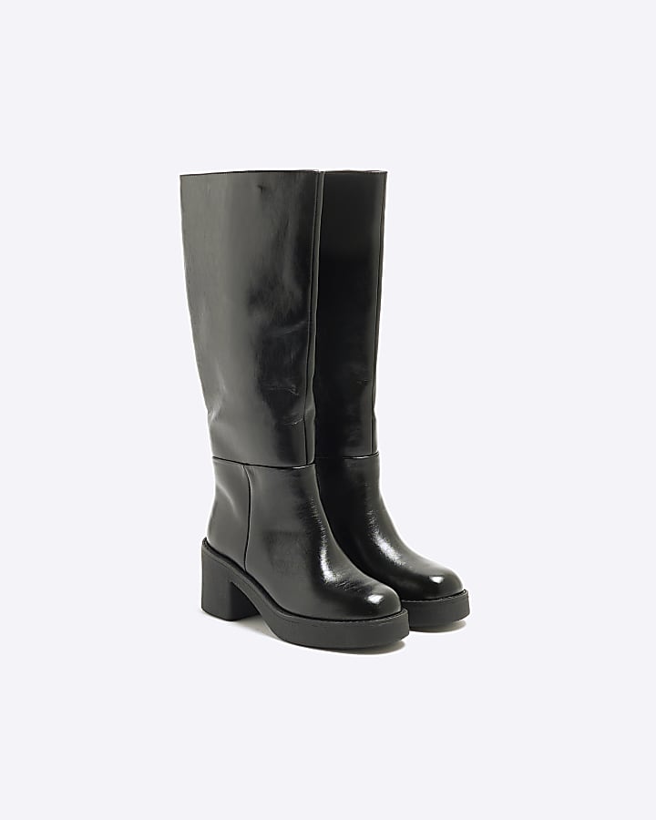 Black Faux Leather High Leg Boots