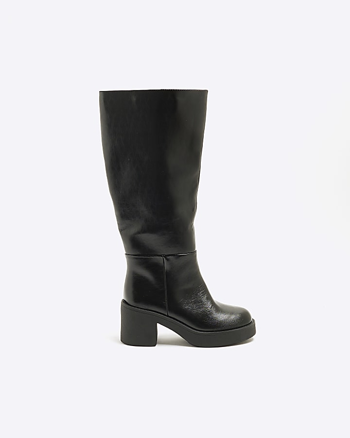 Black Faux Leather High Leg Boots