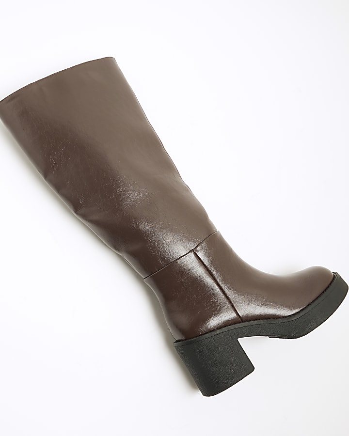 Brown Faux Leather High Leg Boots