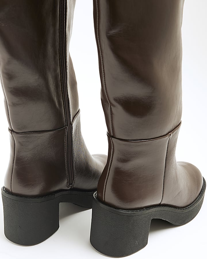 Brown Faux Leather High Leg Boots