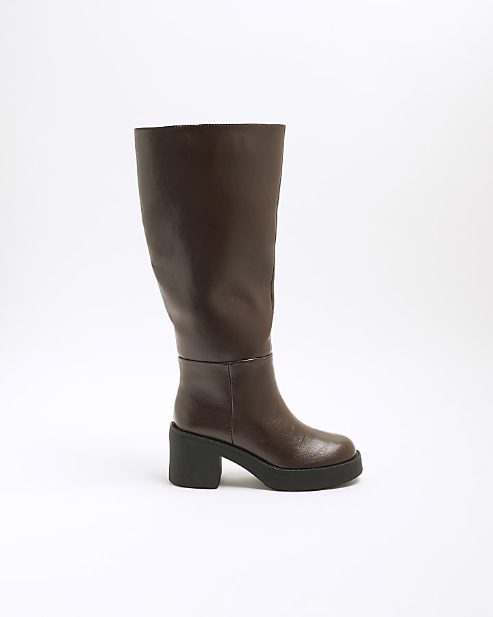 Brown Faux Leather High Leg Boots