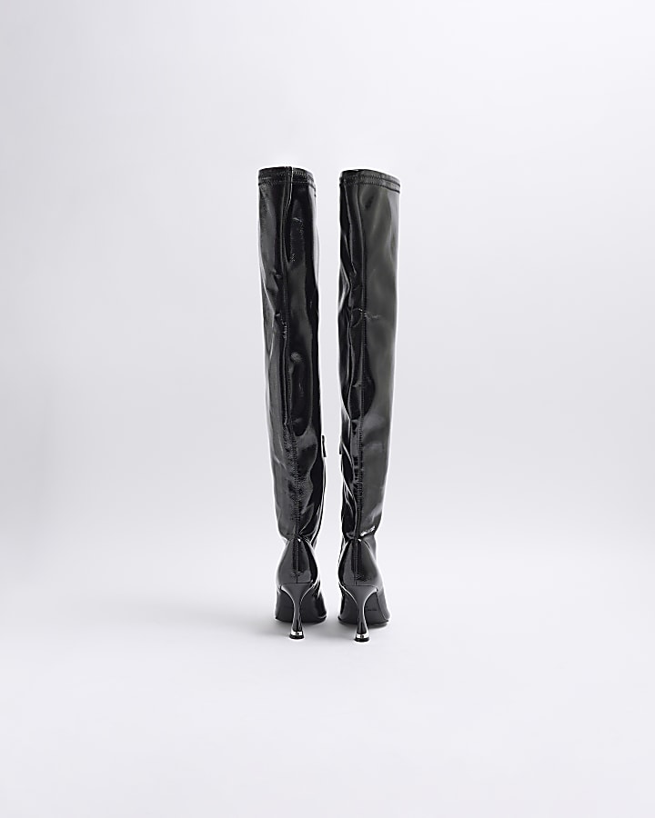 Black Patent Over The Knee Heeled Boots