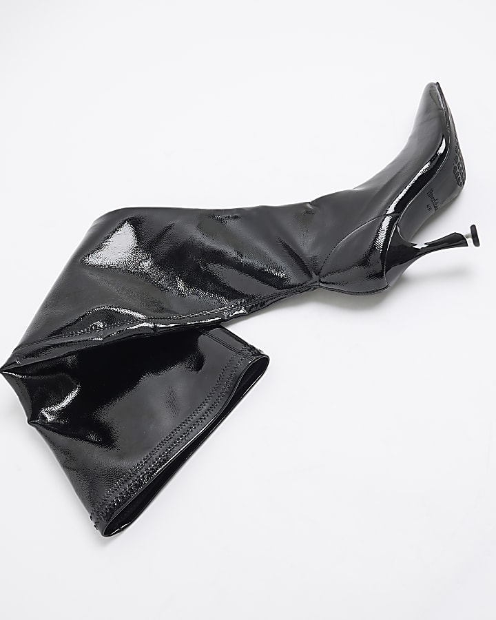 Black Patent Over The Knee Heeled Boots