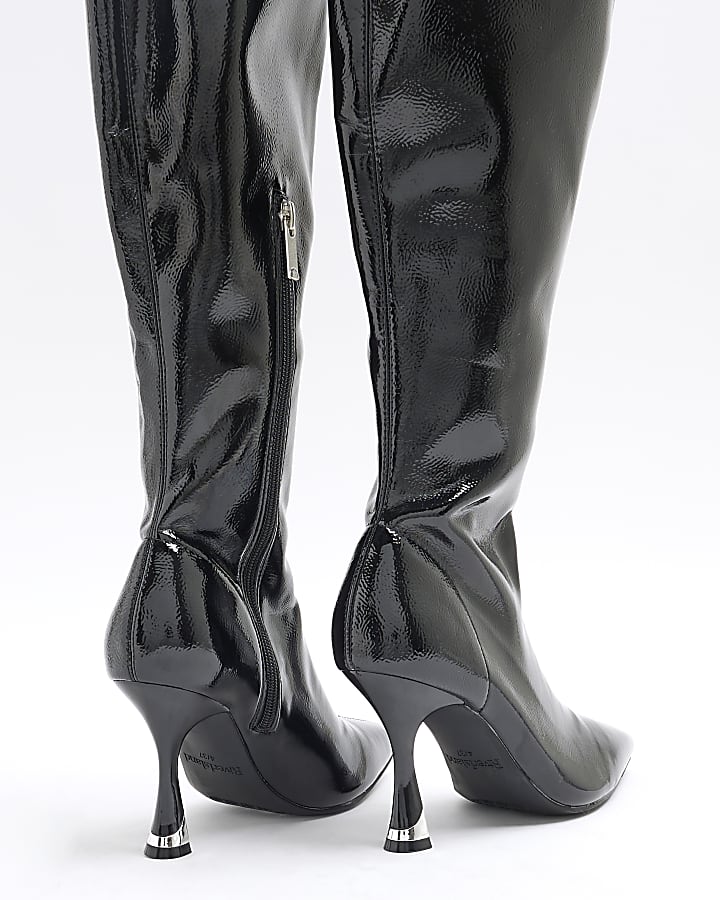 Black Patent Over The Knee Heeled Boots