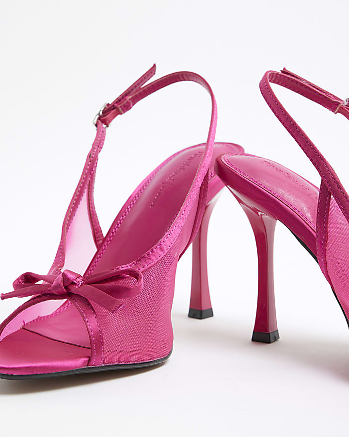 Pink Mesh Bow Heeled Sandals