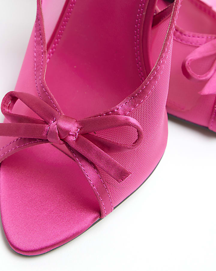 Pink Mesh Bow Heeled Sandals