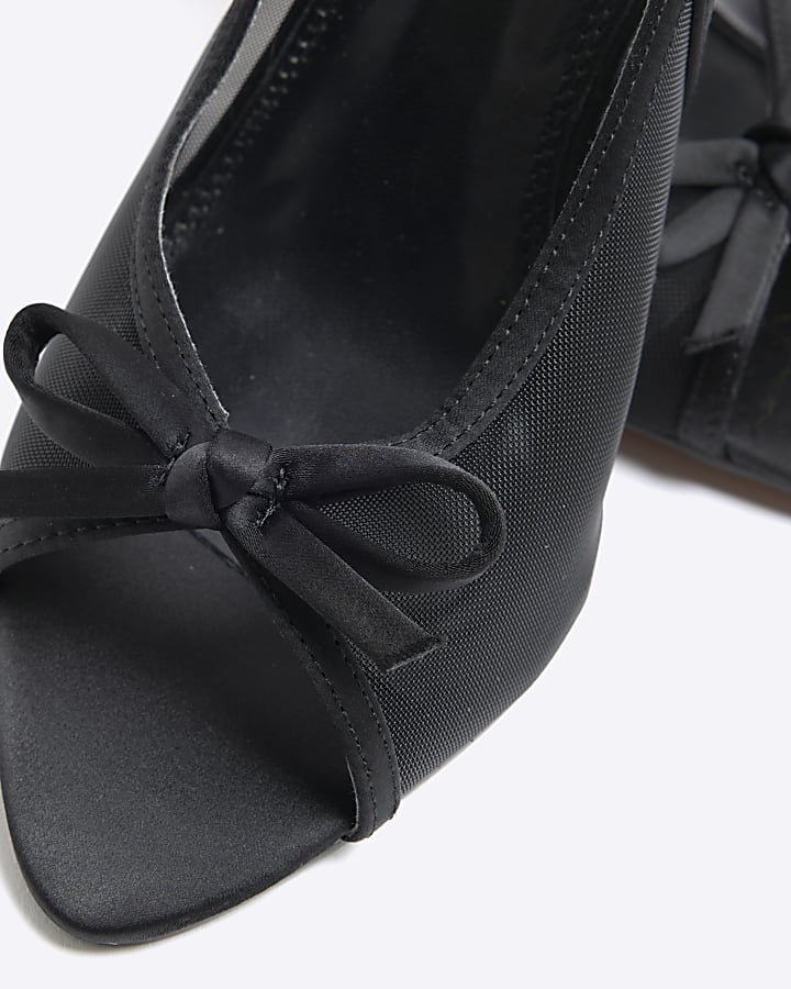 Black Mesh Bow Heeled Sandals