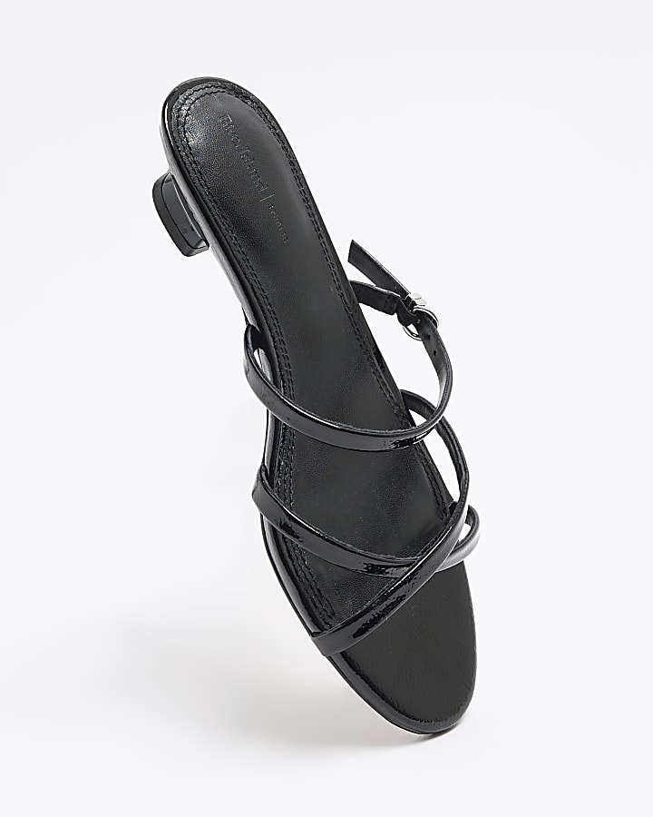 Black Buckle Kitten Heel Sandals