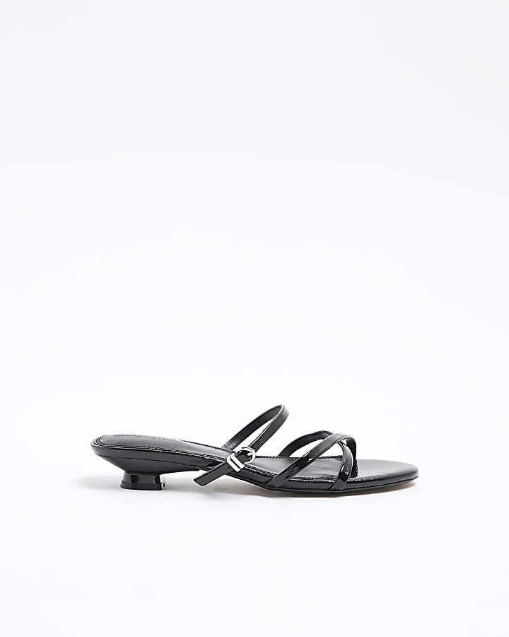 Black Buckle Kitten Heel Sandals