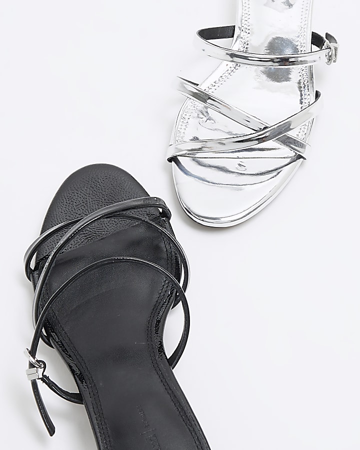 Silver Buckle Kitten Heel Sandals