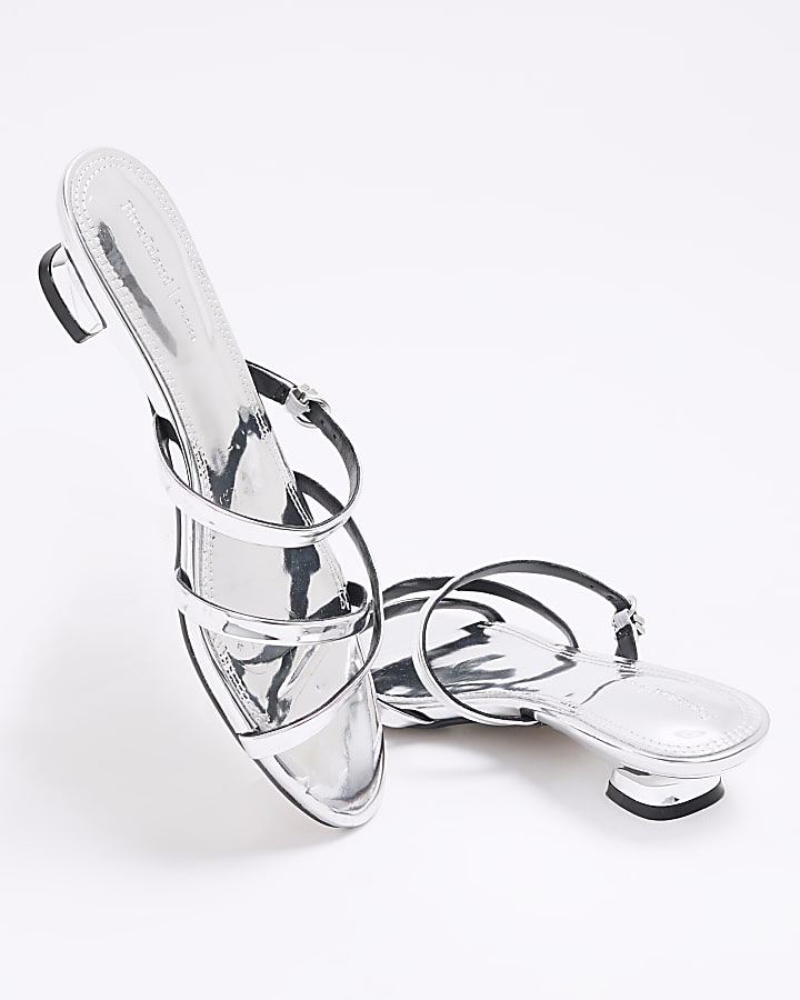 Silver Buckle Kitten Heel Sandals