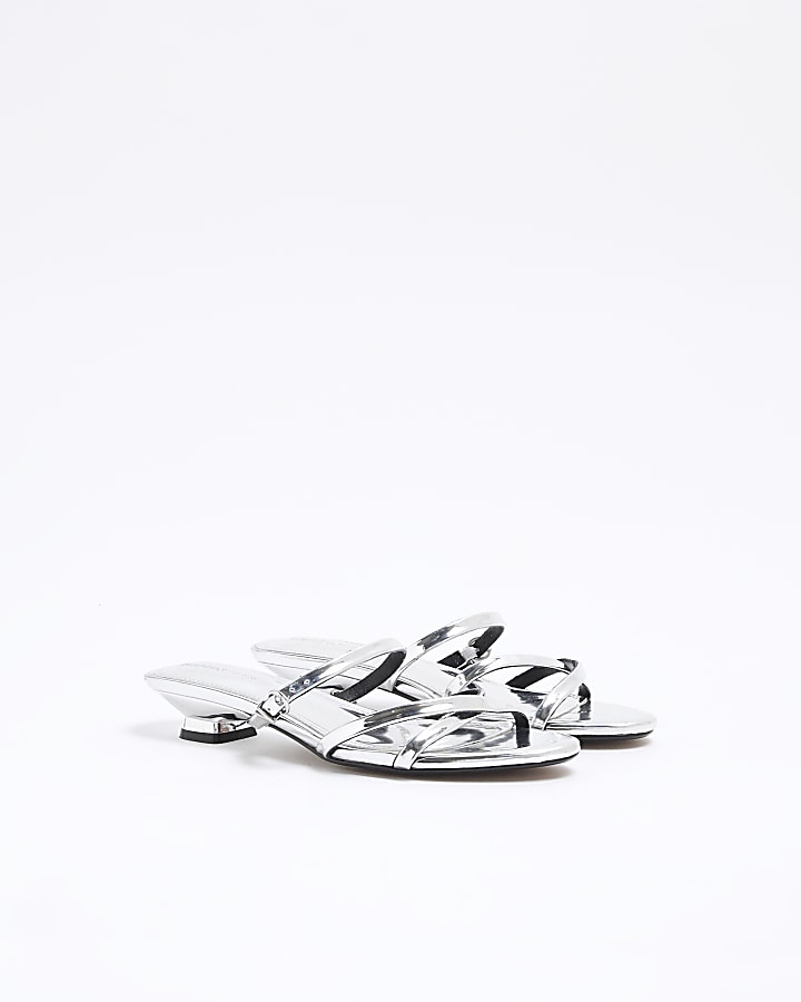 Silver Buckle Kitten Heel Sandals