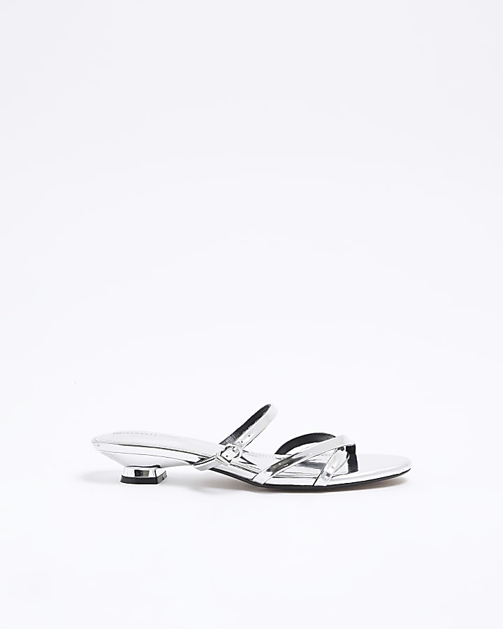 Silver Buckle Kitten Heel Sandals