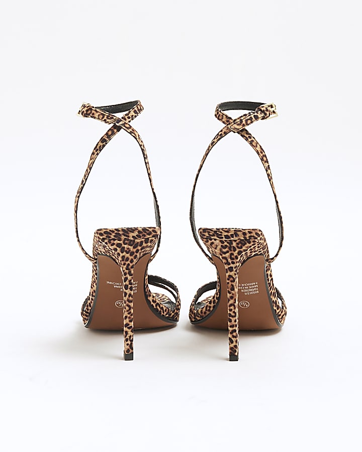 Beige Leopard Print Heeled Sandals