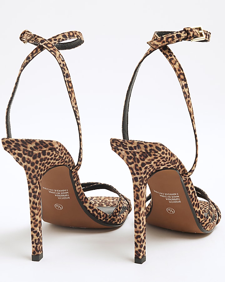 Beige Leopard Print Heeled Sandals