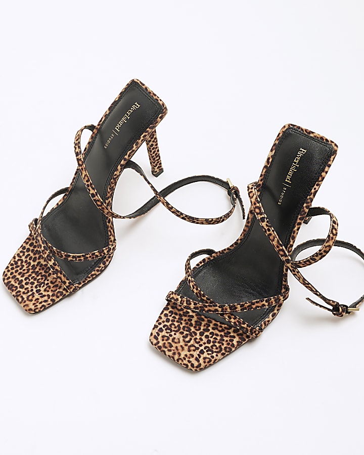 Beige Leopard Print Heeled Sandals