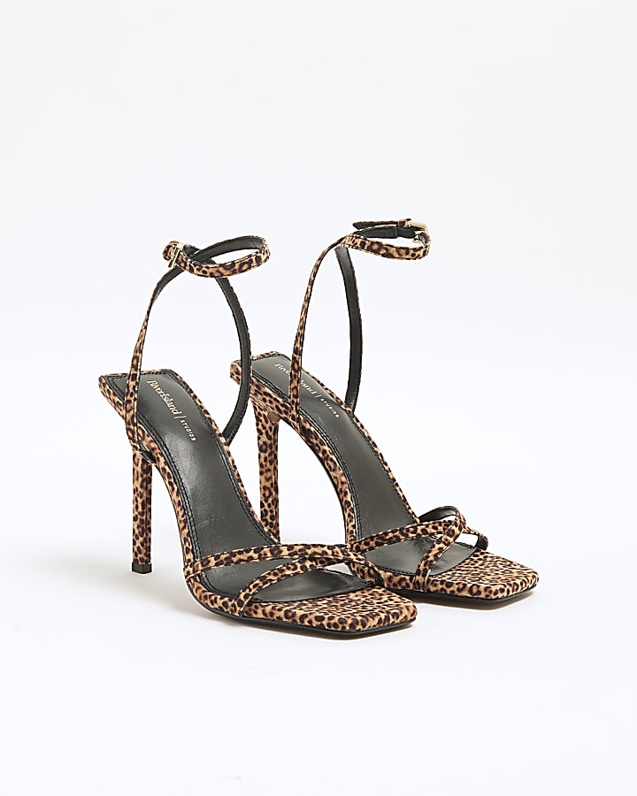 Beige Leopard Print Heeled Sandals
