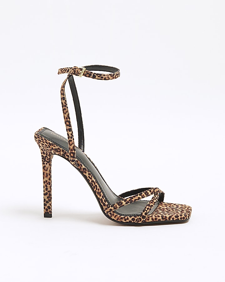 Beige Leopard Print Heeled Sandals