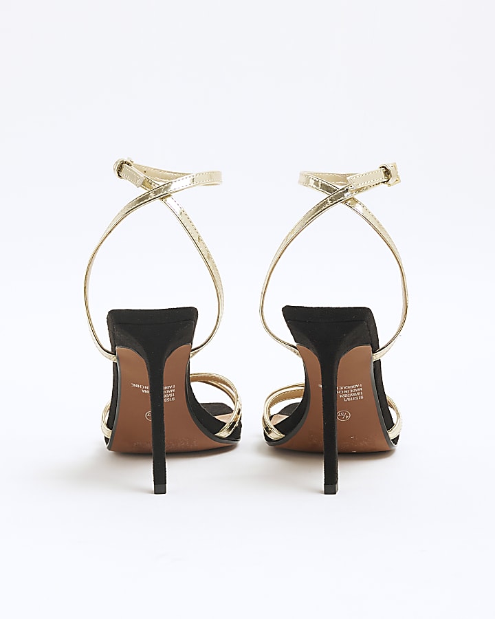 Gold Cross Strap Heeled Sandals