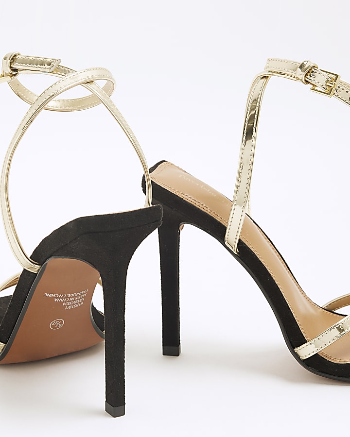 Gold Cross Strap Heeled Sandals