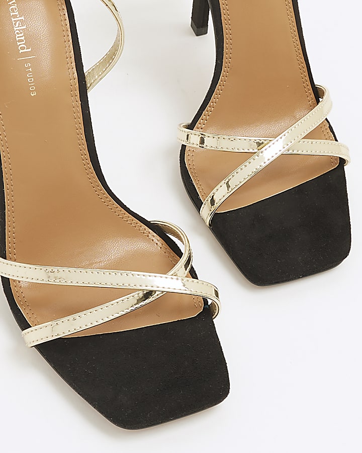Gold Cross Strap Heeled Sandals