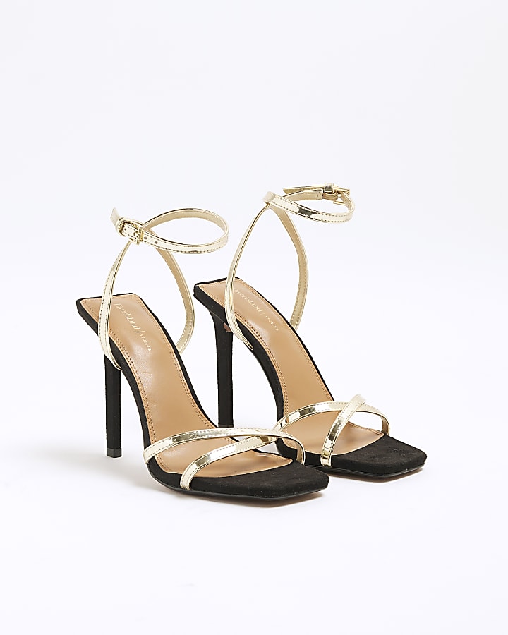 Gold Cross Strap Heeled Sandals