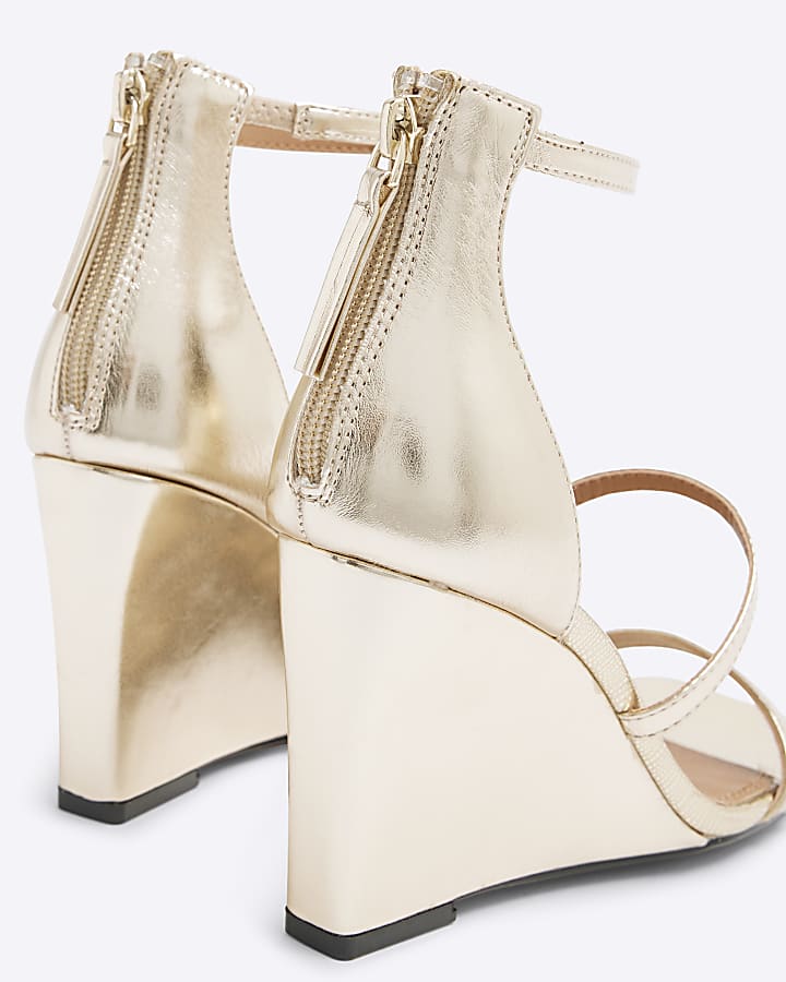 Gold Strap Wedge Heeled Sandals