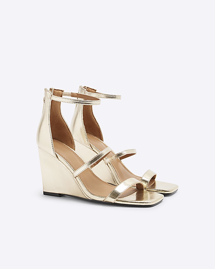 Gold Strap Wedge Heeled Sandals