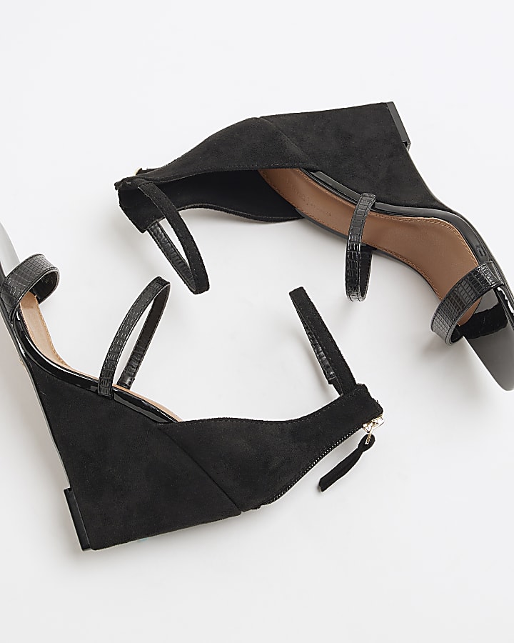 Black Strap Wedge Heeled Sandals