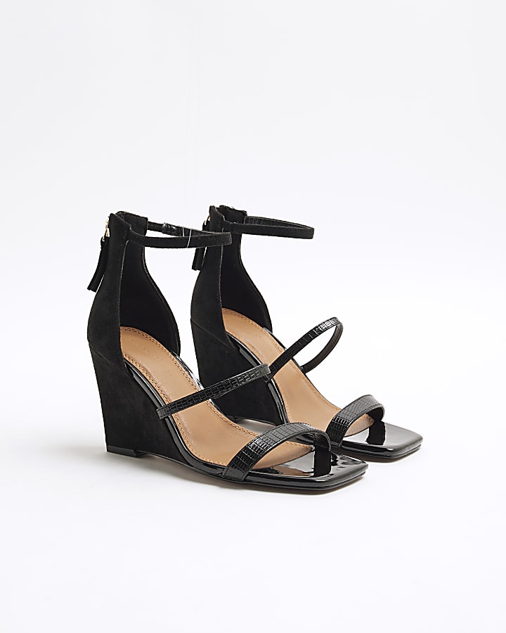 Black Strap Wedge Heeled Sandals