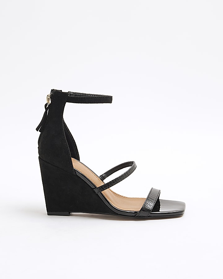 Black Strap Wedge Heeled Sandals