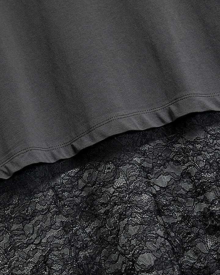 Petite Grey hybrid Lace T-Shirt Midi Dress