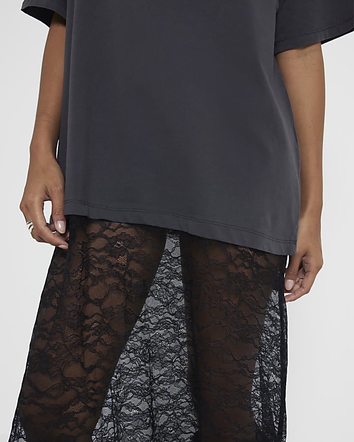 Petite Grey hybrid Lace T-Shirt Midi Dress