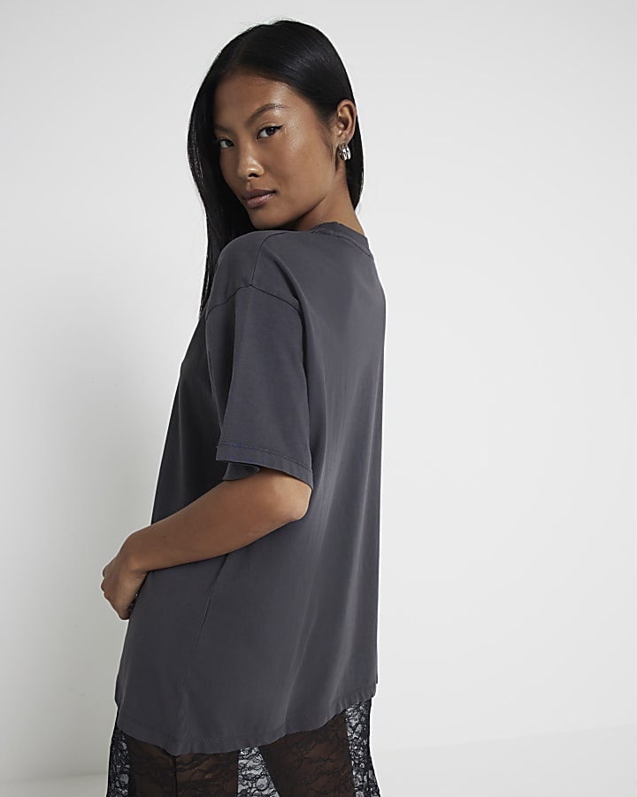 Petite Grey hybrid Lace T-Shirt Midi Dress