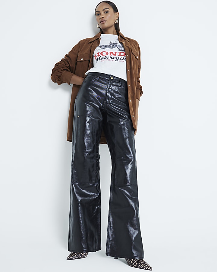 Black Relaxed Straight Coated Jeans