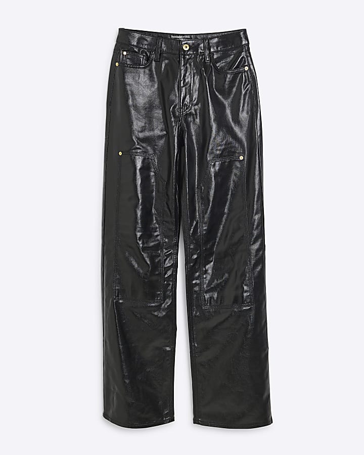 Black Relaxed Straight Coated Jeans