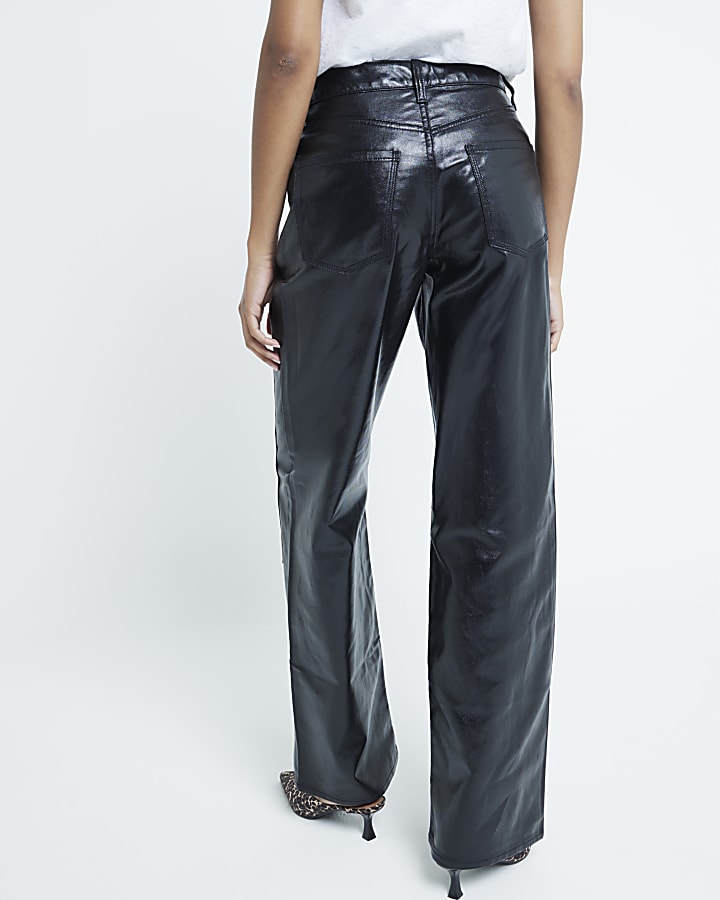 Black Relaxed Straight Coated Jeans