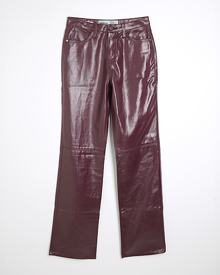 Red Relaxed Straight Coated Jeans