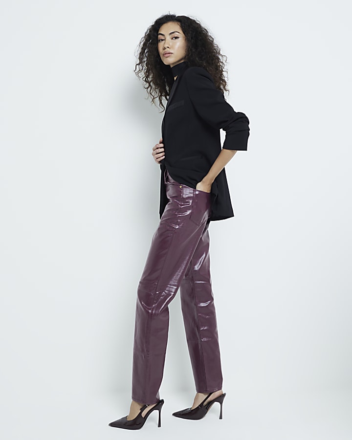 Red Relaxed Straight Coated Jeans