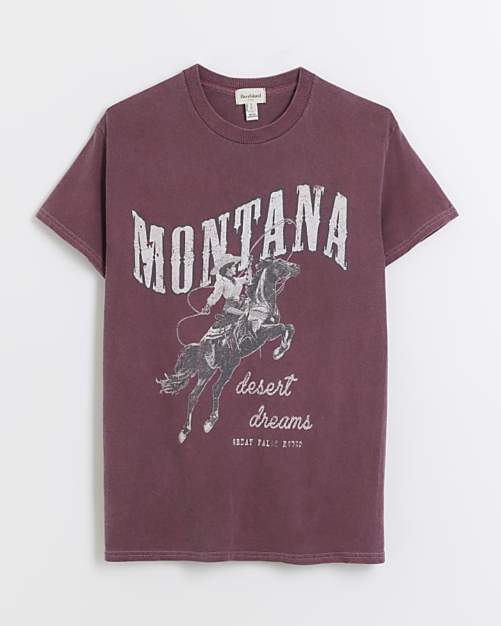 Red washed cowboy graphic t-shirt