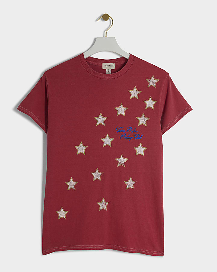 Red washed star graphic t-shirt