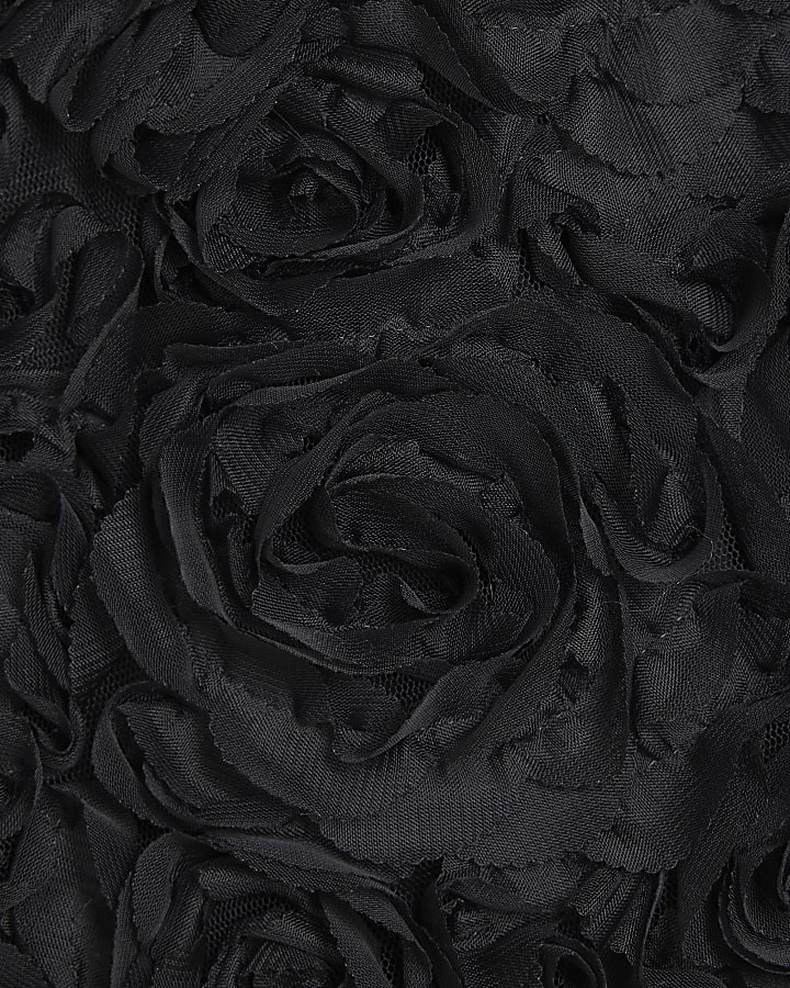 Black Mesh 3D Floral Mini Skirt