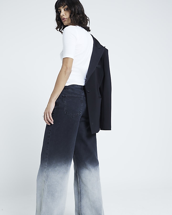 Black Denim Relaxed Straight Ombre Jeans