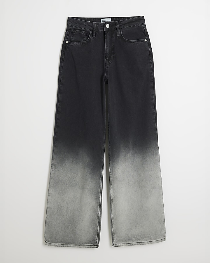 Black Denim Relaxed Straight Ombre Jeans