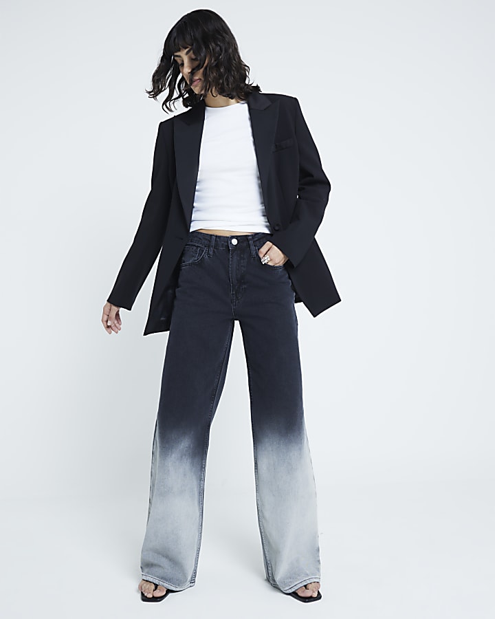 Black Denim Relaxed Straight Ombre Jeans