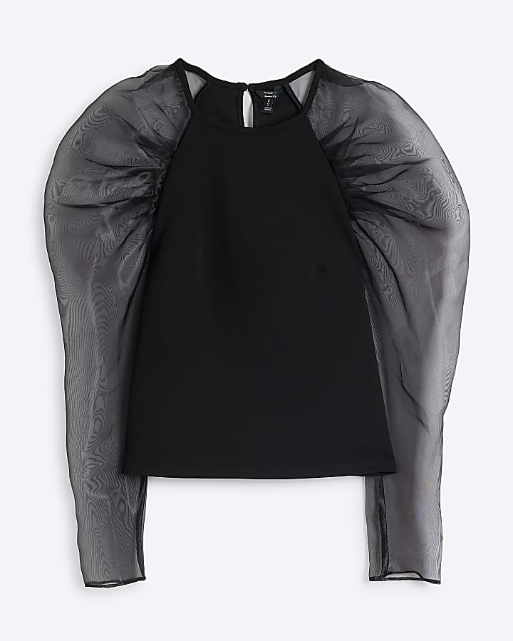 Black Organza Long Sleeve Top