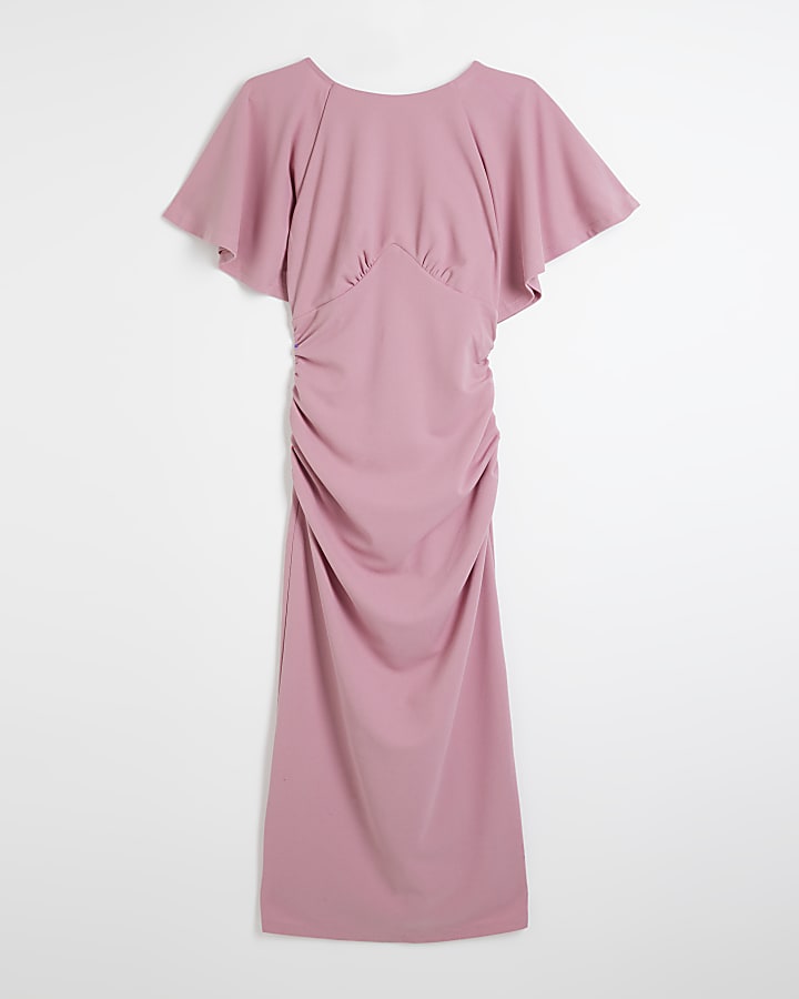Pink Cape Sleeve Midi Dress