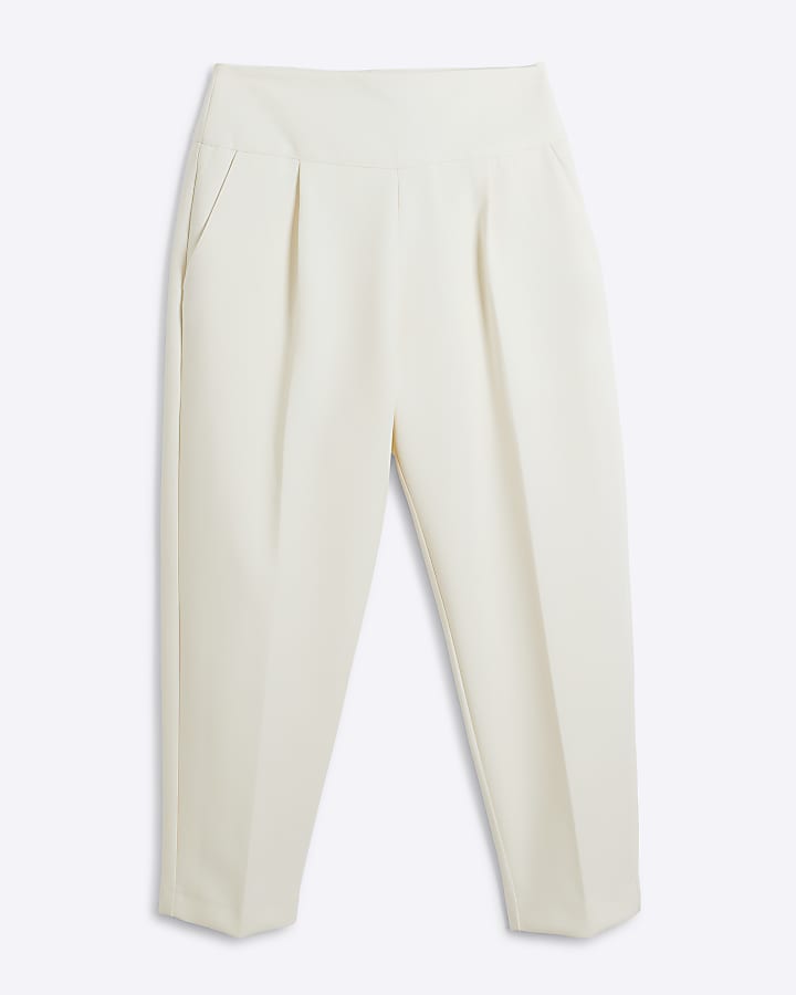 Petite cream high waisted straight trousers